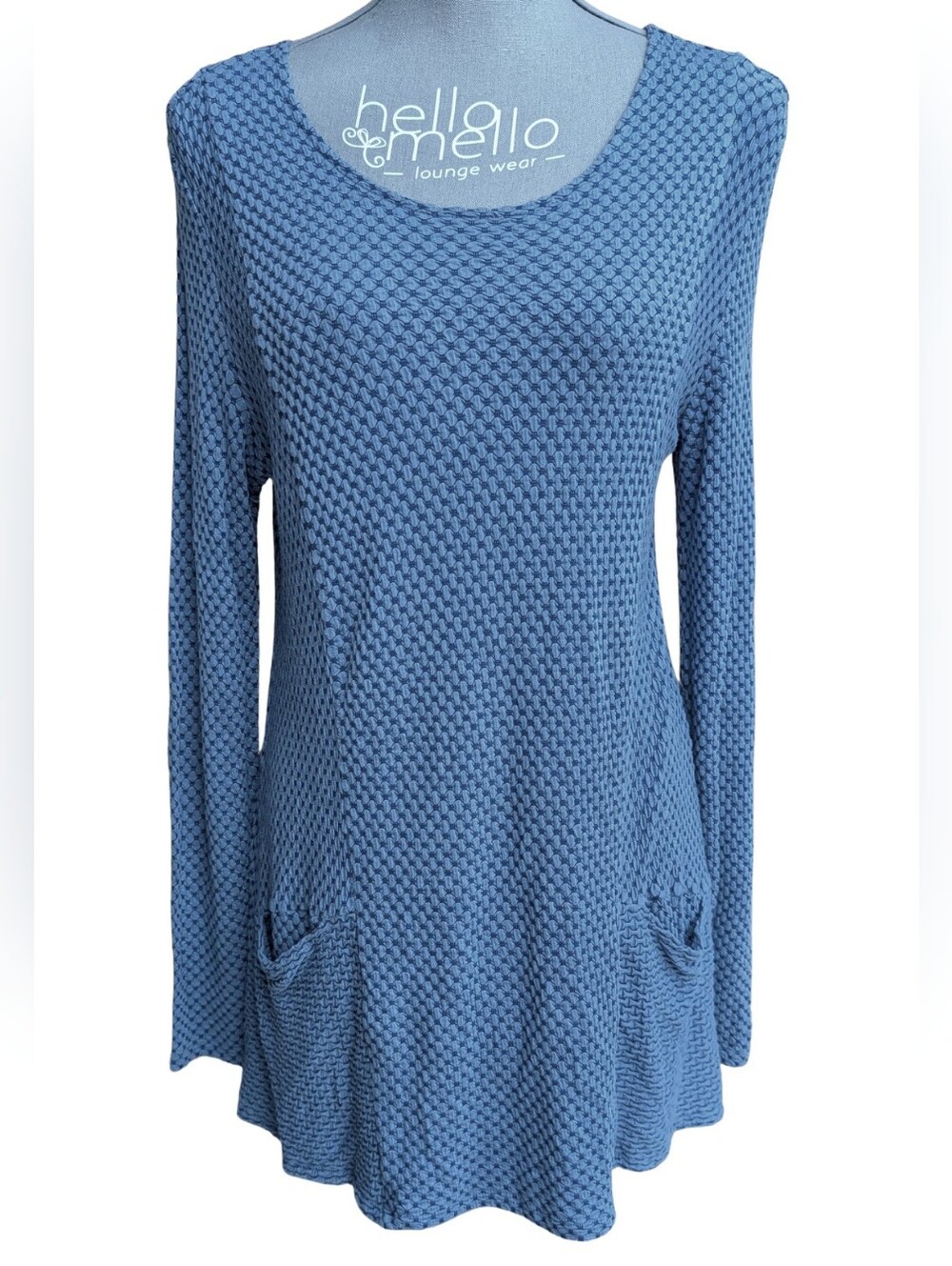 Habitat Clothes To Live In Blue Puckered Knit Checkerboard Pocket Tunic Medium
